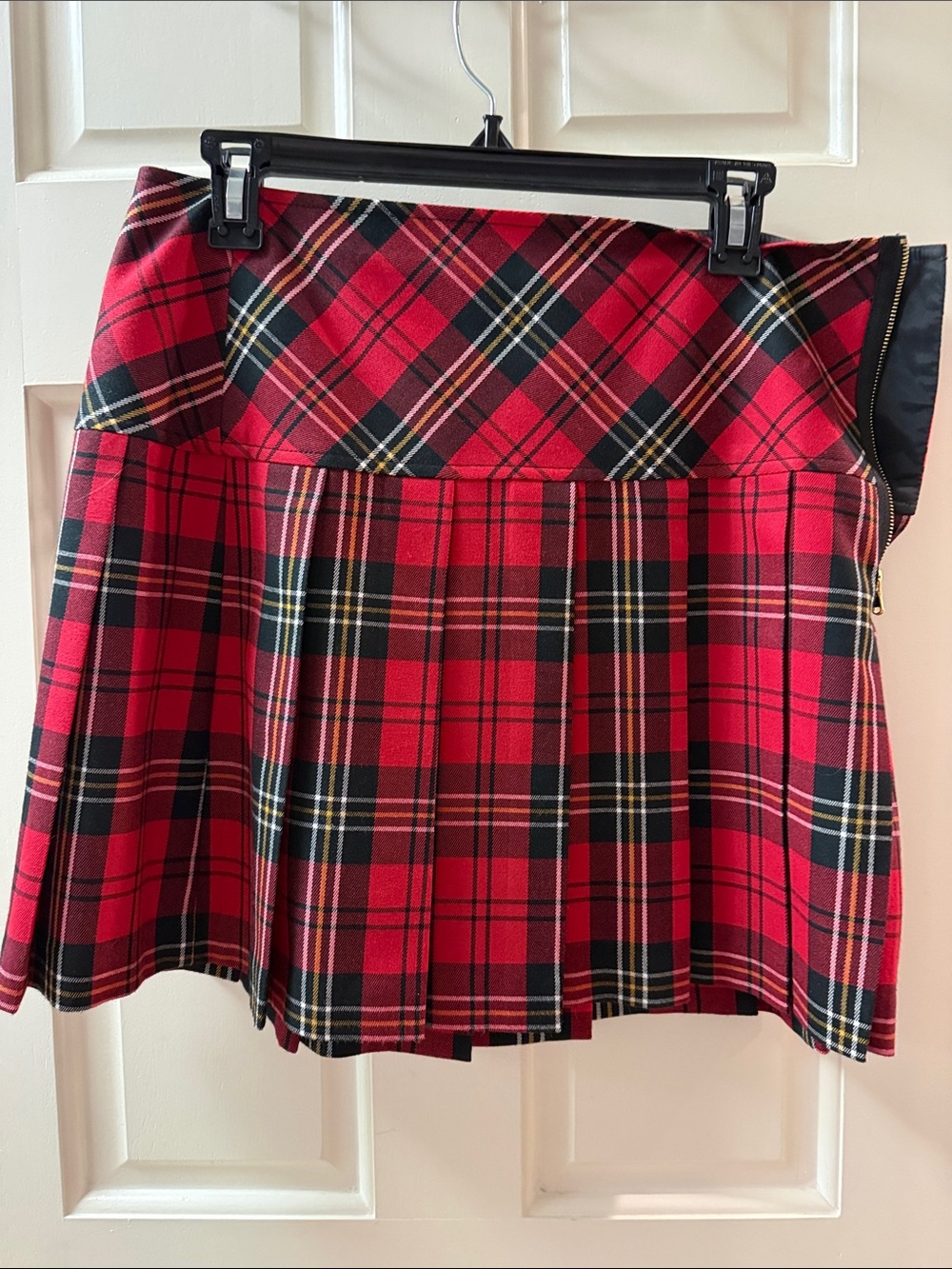 Trina Turk Red Plaid Pleated Skater Skirt